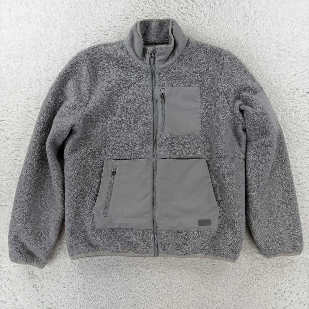 FIGS Jacket Womens Large Gray Sherpa Fleece Full Zip Pockets Warm Cozy Workwear